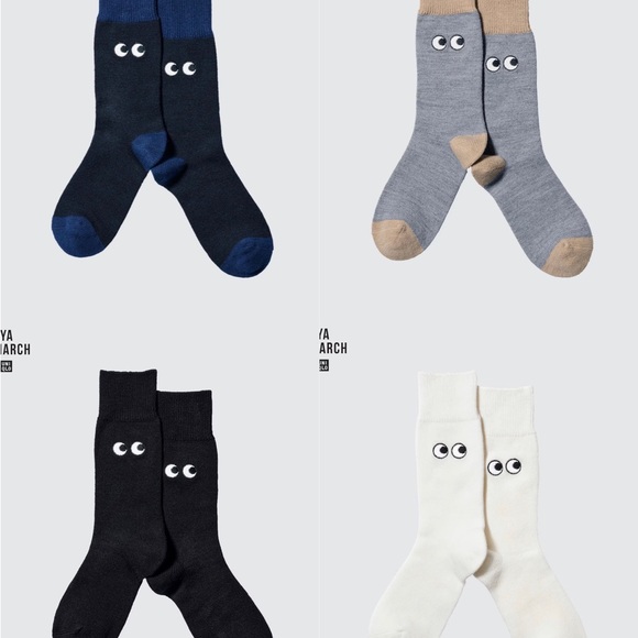 UNIQLO x ANYA HINDMARCH Multicolor Heattech Socks Embroidered Eyes Bundle of 4 - Picture 2 of 3